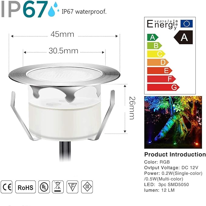 Smart LED Deck Lights Kit WiFi Controlled Color Changeable,Φ1.38“Outdoor IP67 Waterproof Low Voltage Step Lights In-Ground Lighting,Works with Samrt Phone,Alexa, Google Home(Silver Border,20pack)