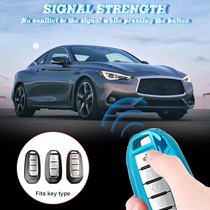 x xotic tech Blue TPU Key Fob Shell Full Cover Case,Compatible with Infiniti Q50 Q60 QX50 QX55 QX60 Smart Keyless Entry Key