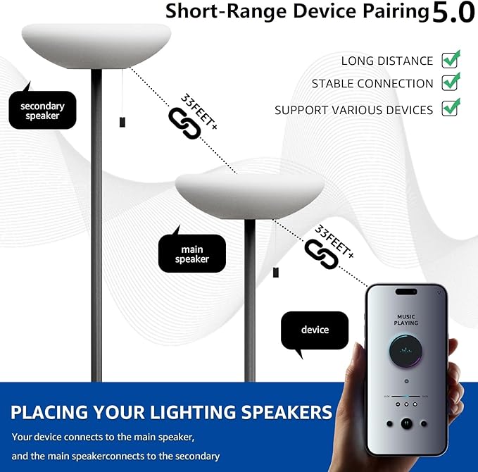 Solar Outdoor Floor Lamp USB Portable Speaker Dimmable LED Rechargeable RGB Warm White Lights for Yard Garden Patio(Cone Base)