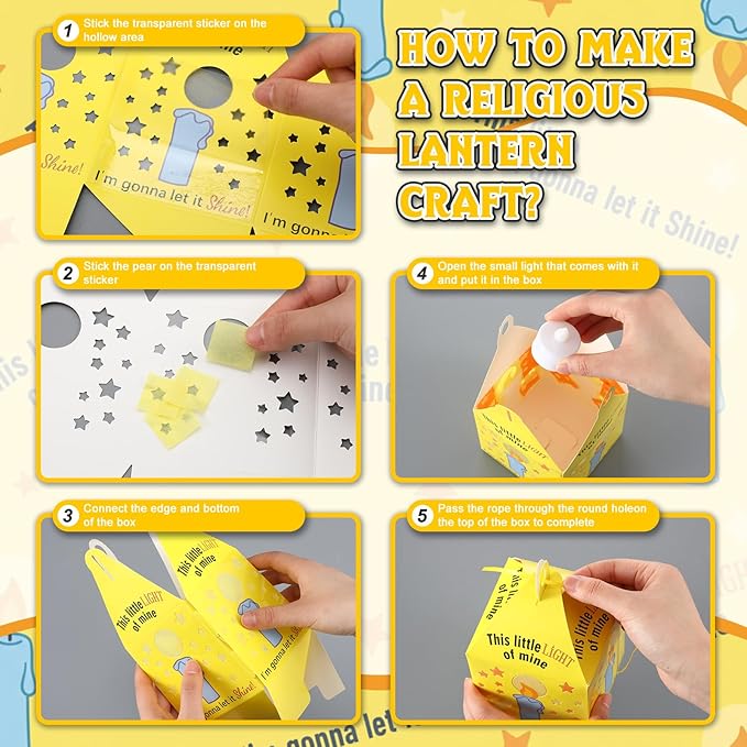 24 Sets Religious Easter Crafts with LED Candle Light Tissue Paper Light of Mine Lanterns Craft Kits DIY VBS Christ Suncatchers Lanterns Hanging for Easter Sunday School Christian Decoration
