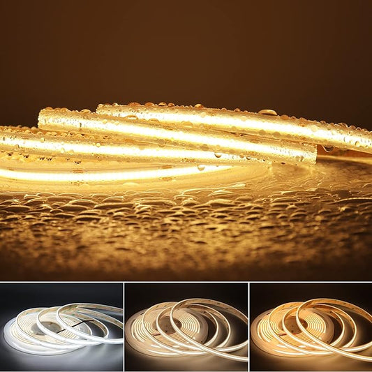 IP68 Waterproof COB LED Strip Light, 16.4FT 24V 6000K 480 LEDs/m CRI>90, Flexible Cuttable Tape Light for Outdoor Bathroom Swimming Pool Decoration (No Power Supply)
