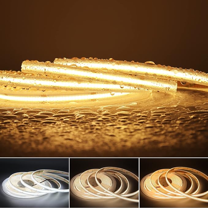IP68 Waterproof COB LED Strip Light, 16.4FT 12V 4000K 480 LEDs/m CRI>90, Flexible Cuttable Tape Light for Outdoor Bathroom Swimming Pool Decoration (No Power Supply)