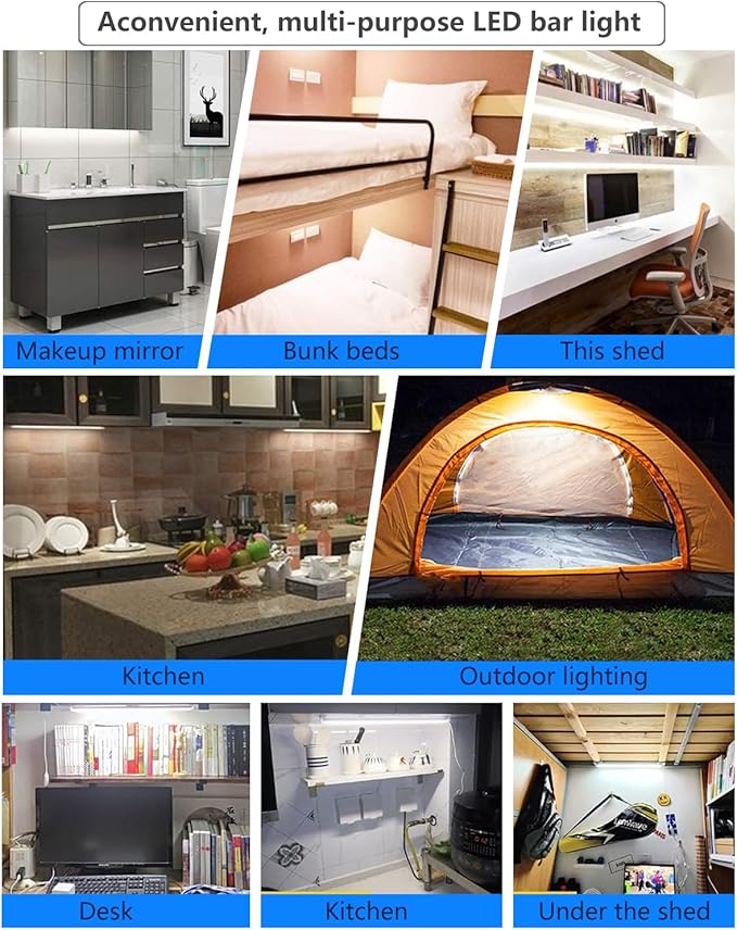 Strip Lights 15.7In Closet Lights, 12W 88 LED Super Bright, Dimming and Color Adjustment，USB Powered LED Light Bar for Room Under Counter Lighting Work Tables Student Dormitory Monitor Light