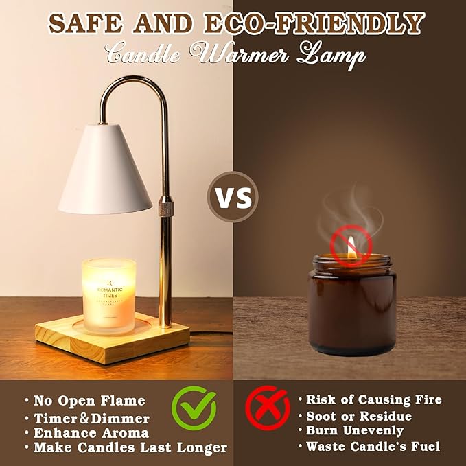 White Candle Warmer Lamp with Timer Dimmer, Electric Candle Lamp Warmer for Bedroom Decor, Birthday Gifts for Mom, Adjustable Metal Candle Lamp, Home Decor for House Warming Gifts, 2*35 Watt Bulb