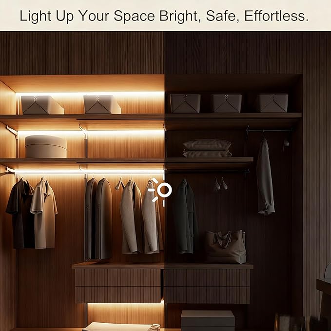 2Pack Battery Powered LED Strip Lights, 3.28FT COB LED Light Strip, Warm LED Strip Light for Under Cabinet, Closet, Shelves, Bedroom, DIY Lighting Battery LED Strip Lights