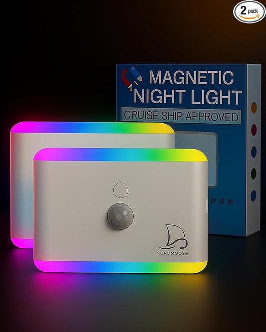 2-Pack Magnetic Night Light for Cruise Ship Cabin Walls - Fun Color Changing, Dimmable Travel NightLight for Kids Room - Motion Sensor Rechargeable Light