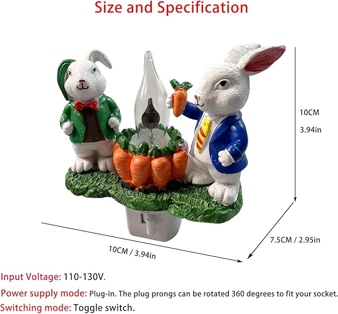 2026 Easter Bunny Decoration Night Light Plug in for Home, Campfire Flickering Nightlight, 3D Rabbit Night Lights Plug into Wall, Spring Home Décor, Valentine's Day Gifts for Boys Girls