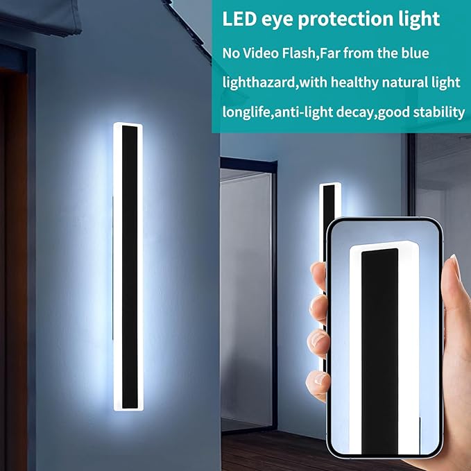 Mikeru 2Pack 39.3inch Long Led Wall Light, 6000k Cool White Modern Outdoor Wall Light Ip65 Waterproof Black Acrylic Porch Exterior Lighting Fixtures, Exterior Wall Mount Lights