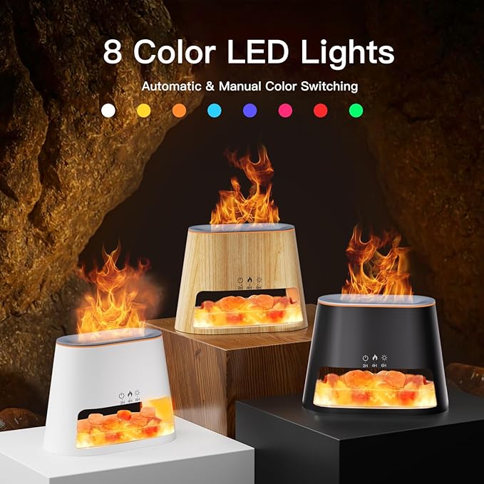 Luxury Himalayan Salt Lamp Humidifier & Aromatherapy Diffuser - 8 Color Mood Lighting w/Remote for Spa, Bedroom, Home Relaxation260ml (Wood)