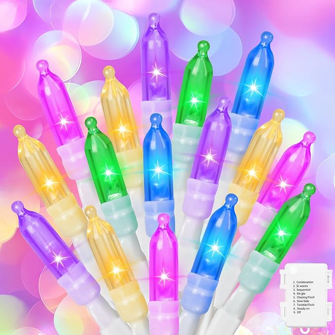 30 LED Easter Mini Lights - 11.5Ft Pastel Colored Battery String Light with 8 Modes, Timer, Waterproof - Fairy Christmas Lighting for Outdoor Tree Bedroom House Party Garland Decorations - White Wire