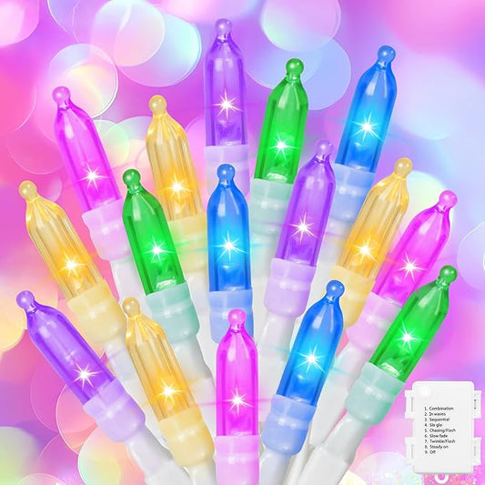 30 LED Easter Mini Lights - 11.5Ft Pastel Colored Battery String Light with 8 Modes, Timer, Waterproof - Fairy Christmas Lighting for Outdoor Tree Bedroom House Party Garland Decorations - White Wire
