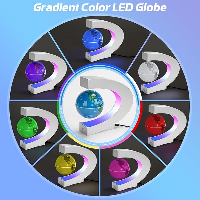 Magnetic Levitating Floating Globe with 7 Colored Lamp, Cool Tech Gadgets Gifts World Globe for Men Father, Birthday Gifts Office Home Desk Decor Display Frame