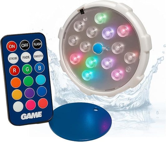 Game Pool Lights - 12 Colors 4 Modes, Easily Installable, Remote Controlled, Uses 3 AAA Batteries, for Above Ground Pools