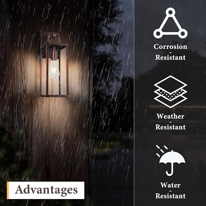 Transitional Outdoor Wall Sconce Light, 16 Inch Tall Modern Exterior Wall Lighting with Clear Glass, Anti-Rust Powder Coat Bronze Outside Lantern Lamp for Front Porch Doorway Patio, 1 Pack