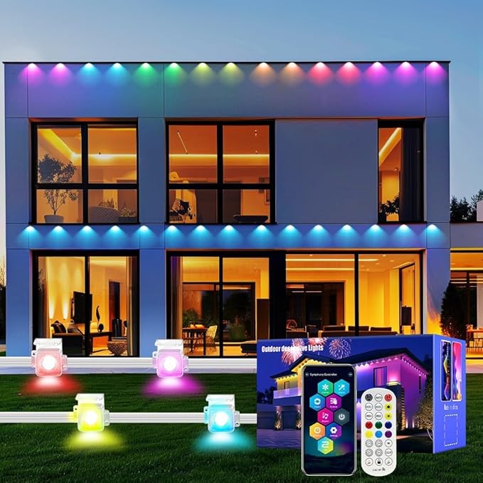 Permanent Outdoor Lights, 200FT RGB LED Smart Eaves Lights with 120 LEDs, IP67 Waterproof, Remote/APP Control, DIY Scene Modes, Music Sync Lighting for Party, House, All Holiday Decorations