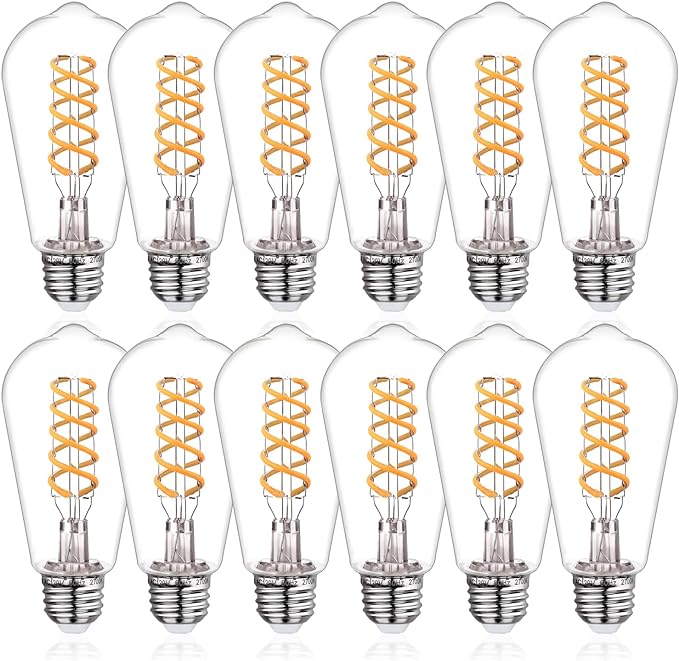 ST19/ST58 LED Edison Bulbs, Warm White 2700K Vintage Light Bulbs, E26 6W Led Bulb Dimmable 600LM, Antique Decorative Filament LED Bulb for Bedroom Office Fan Lights Ceiling Fixtures 12 Pack