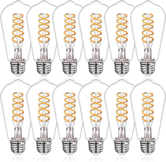 ST19/ST58 LED Edison Bulbs, Warm White 2700K Vintage Light Bulbs, E26 6W Led Bulb Dimmable 600LM, Antique Decorative Filament LED Bulb for Bedroom Office Fan Lights Ceiling Fixtures 12 Pack