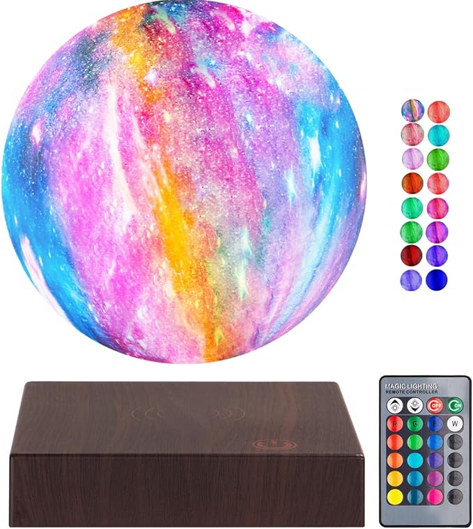 VGAzer Levitating Moon Lamp, 3D Illusion Moon Lamp with Remote Control, LED Galaxy Lamp for Bedroom Living Room Decoration, Unique Gifts for Kids Lover Friends (16 Colors Galaxy Suqare Base)