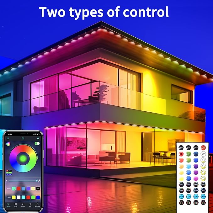 Permanent Outdoor Lights 400ft,RGB Eaves Light,IP67 Waterproof Year Round Outdoor Lights,Decorative House Light for Party,Daily,Rooftop,Garden,Patio（2 Rolls 200ft）
