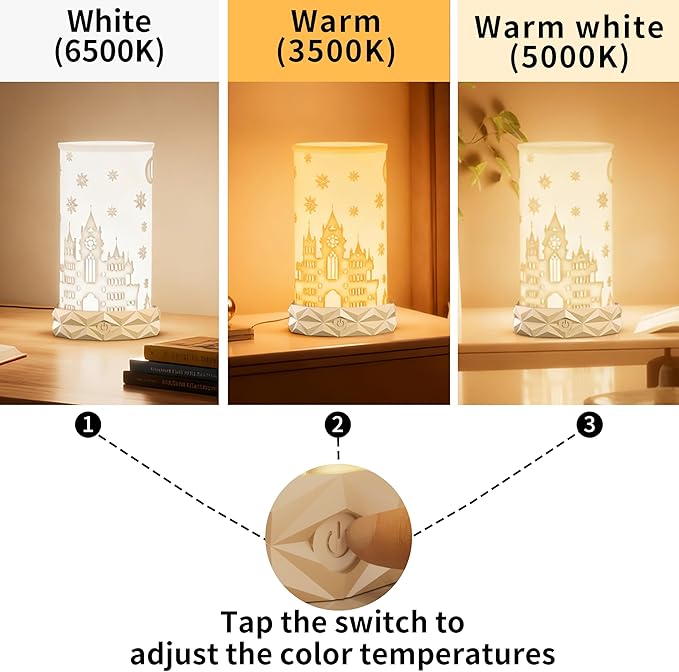 Touch Control Table Lamp for Bedroom, Portable LED Cordless Lamp, 1500mAh Rechargeable Battery Operated, 3 Color Temperatures Rotating Bedside Lamp for Living Room, Nightstand