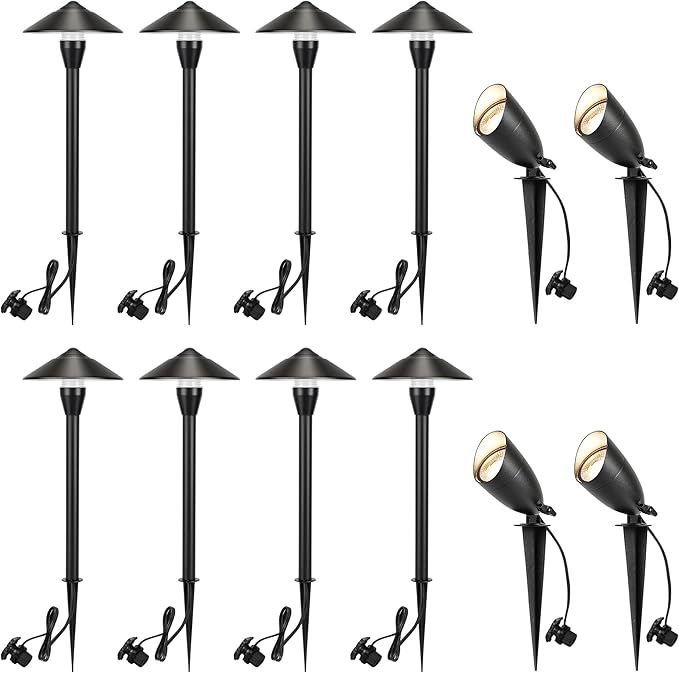 LUTEC 12V Low Voltage Landscape Lighting, Die-cast Aluminum Spot Lights with Connectors, Low Voltage Pathway Lights with Spotlights Waterproof for Tree Garden Yard Pathway, 12 Pack