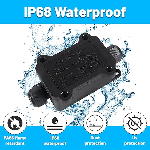 1PCS Junction Box Waterproof IP68, 2 Way Outdoor Junction Box for 3-10mm Diameter Cable, 41A/450V Underground Plug Line Coaxial Cable Connector with 4pcs Replaceable Lever Wire Connectors