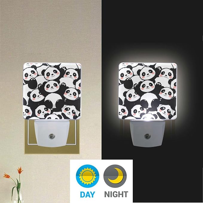 Vdsrup Cute Baby Panda Night Light Set of 2 Lovely Bear Animals Plug-in LED Nightlights Auto Dusk-to-Dawn Sensor Lamp for Bedroom Bathroom Kitchen Hallway Stairs