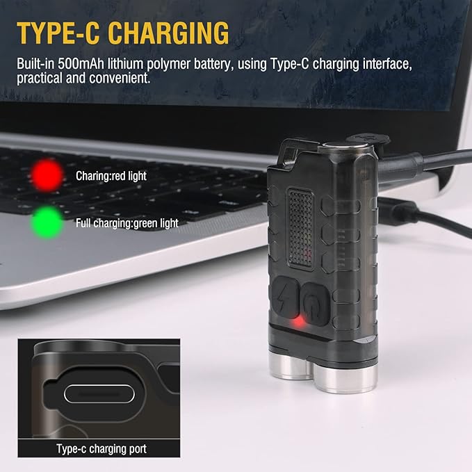 BORUIT V3 Small Powerful EDC Flashlight with Red UV Blue Light,High Lumens 900LM USB-C Rechargeable Mini Pocket Keychain Flashlight-12 Modes,IP65 Waterproof,Tail Magnet(Black)