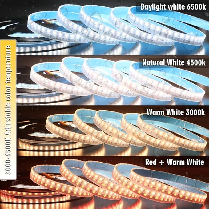 Brightest RGB CCT LED Strip Lights Outdoor Waterproof IP67 Color Changing 24V 270LEDs/m Super Bright RGBWW LED Strip 16.4ft (DC24V Waterproof IP67)