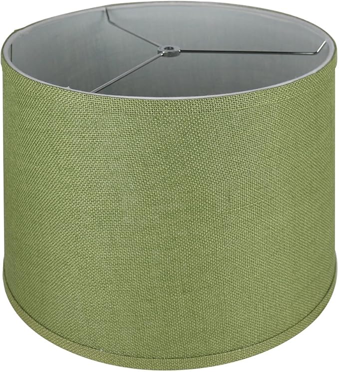 Urbanest French Drum Burlap Lampshade, 14-inch by 16-inch by 11-inch, Khaki Green