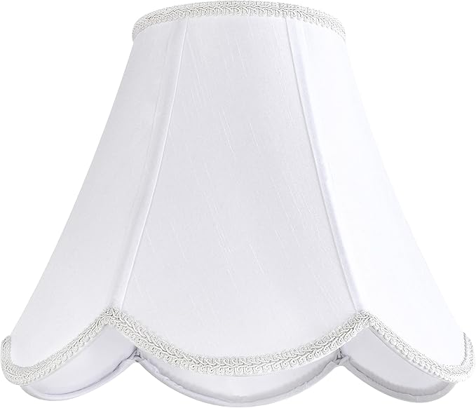 GO&SO 2pcs White Lamp Shade Scalloped Lamp Shade Medium,6"Top x 13"Bottom x 10.6"Vertical Height (Spider),Floor Lamp Shade Table Lampshade -Handmade Bell Lamps Shade -Petal Edge Braid -Easy Assembly
