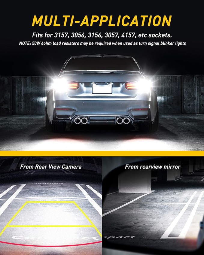 AUXITO 3157 LED Bulb White Reverse Lights, Super Bright 3156 3056 3057 4157 3047 4057 3457 4114 LED Bulb with Projector for Backup Reverse DRL Signal Parking Brake Tail Lights, Pack of 2