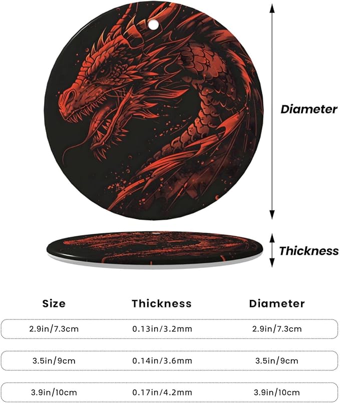 Cartoon Red Dragon Christmas Ornaments, Christmas Decorations Xmas Tree Hanging Ornaments, Round Ceramic Festive Keepsake Gift for Xmas Decorations Holiday Home Decor