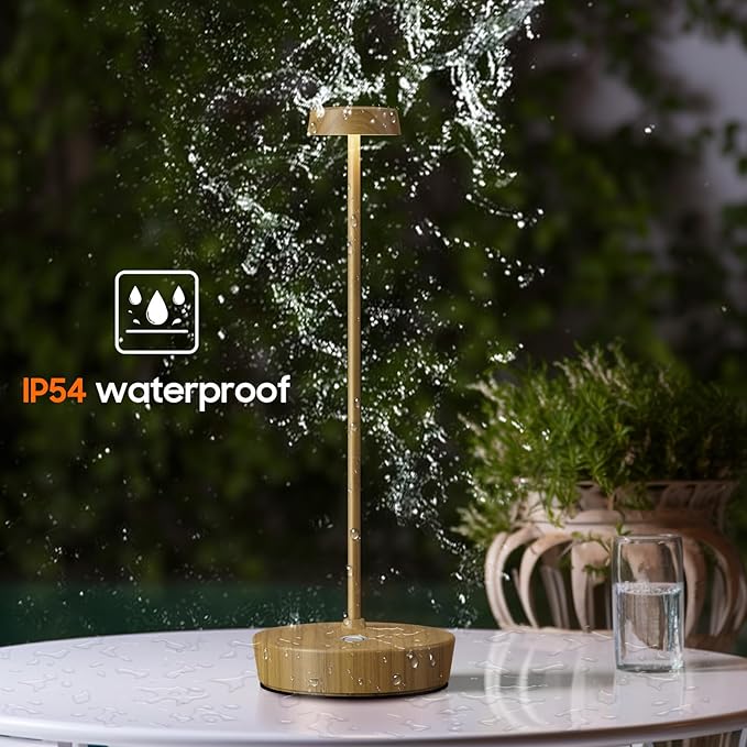 Cordless LED Table Lamp，Rechargeable Battery Desk Lamps, 3 Color Stepless Dimmable Metal Battery Table Lamps, Portable Waterproof Table Light for Indoor/Outdoor/Restaurant (2Pack Wood Grain)