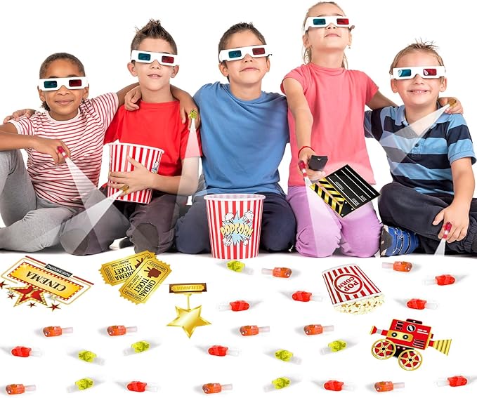 36Pcs Movie Night LED Finger Lights Movie Theme LED Finger Lights Glow in the Dark Light Up Toys Back to School Supplies for Kids Birthday Party Goodie Bag Stuffer Birthday Gifts Classroom Prize