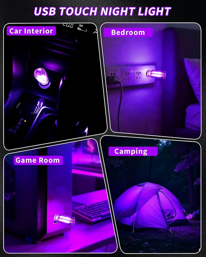 Keiurot USB Light Touch Dimmable Retro USB Led Lights for Car,Mini USB Light Bulb Ambient Lighting for Car Bedroom Party Christmas Hallway Camping,Purple 2Pack