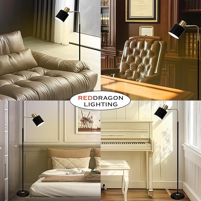 Modern Cordless Floor Lamp Battery Operated with Remote, Black Gold Rechargeable Minimalist Standing Battery Reading Floor Lamp with Metal Shade No Electric Wire for Living Room Bedroom (1 Pack)