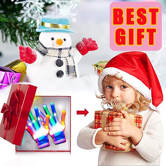 Led Light up Gloves Rainbow Easter Gifts for Kids and Adults Rave Light Glowing Gloves Cool Toys Stocking Stuffers Halloween Christmas Easter Birthday Parties(Medium)