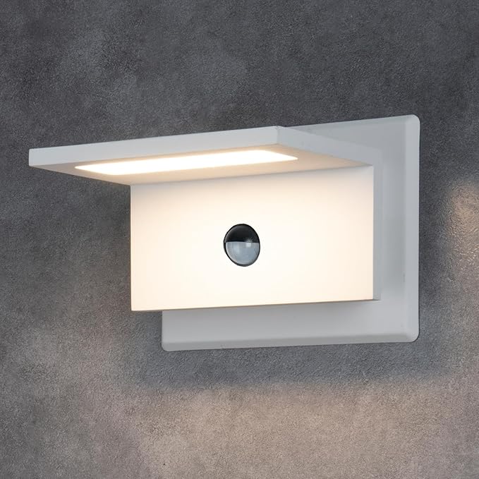 Lustrlach Motion Sensor Outdoor Wall Lights White for House Modern LED Exterior Light Fixture Waterproof Aluminum Wall Mount Lamp 10W,3000K