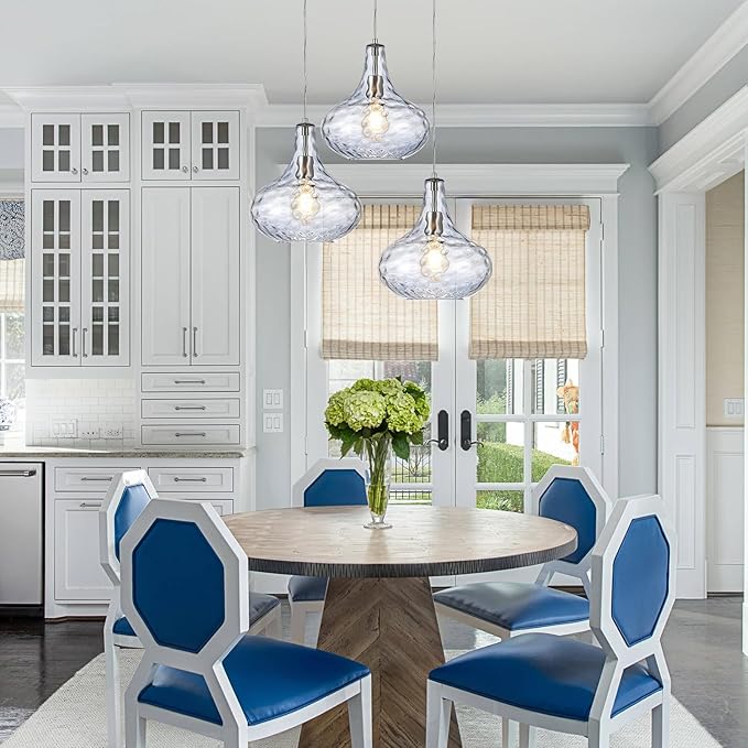 11" Smoked Hammered Glass Pendant Light – Modern Ceiling Hanging Fixture with Brushed Nickel Finish for Kitchen Island, Dining Room, Hallway, Entryway – E26 Base