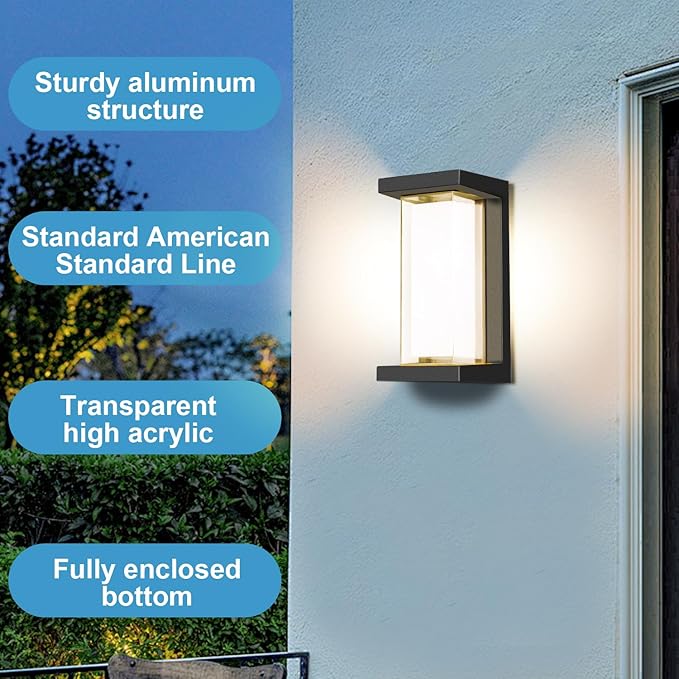 Juyace 18W Exterior Lighting Fixtures 6 Pack Budget-Friendly Outdoor Porch Lights Modern Black Sconces Wall Mount 1800Lm 3000K IP65 Waterproof for Garage House Patio Front Door Entryway