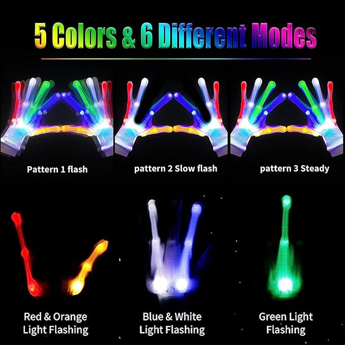 Led Light up Gloves Rainbow Easter Gifts for Kids and Adults Rave Light Glowing Gloves Cool Toys Stocking Stuffers Halloween Christmas Easter Birthday Parties(Medium)