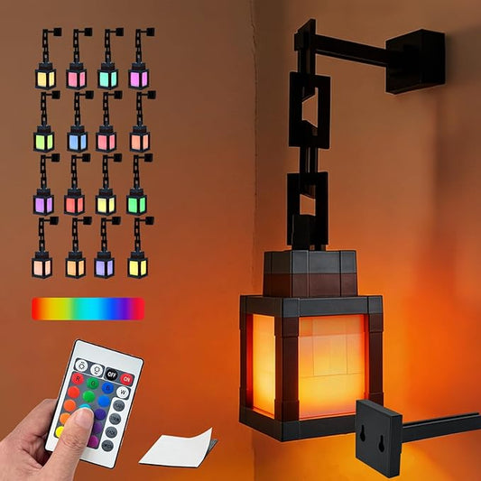 Pixelated Lantern Night Light, 16 Color Retro Mood Light, Wall and Desktop Mounted Night Light with USB Charging Remote Control, Suitable for Decorating Bedrooms and Game Rooms for Boys and Girls.
