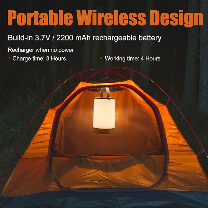 Facon LED Portable Lantern with Touch Dimmable Switch, Rechargeable Battery-Operated Cordless Lamp for Outdoor Camping, Bedside Lamp for Nightstand, Warm White Light