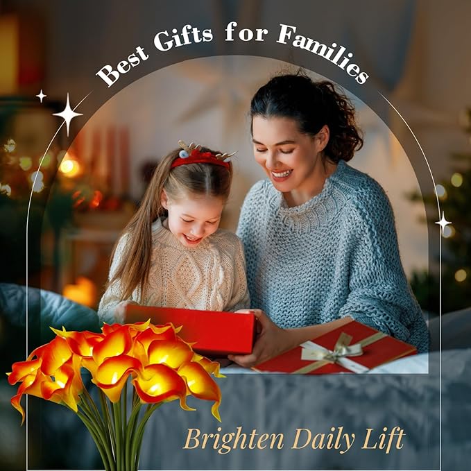 LED Lighted Artificial Flowers Calla Lily Bouquet Lamp 20 stems Real Touch Calla Faux Flower Lights for Valentine's Day Gift and Easter Home Kitchen Wedding Dining Table Decor(Orange, No Vase)