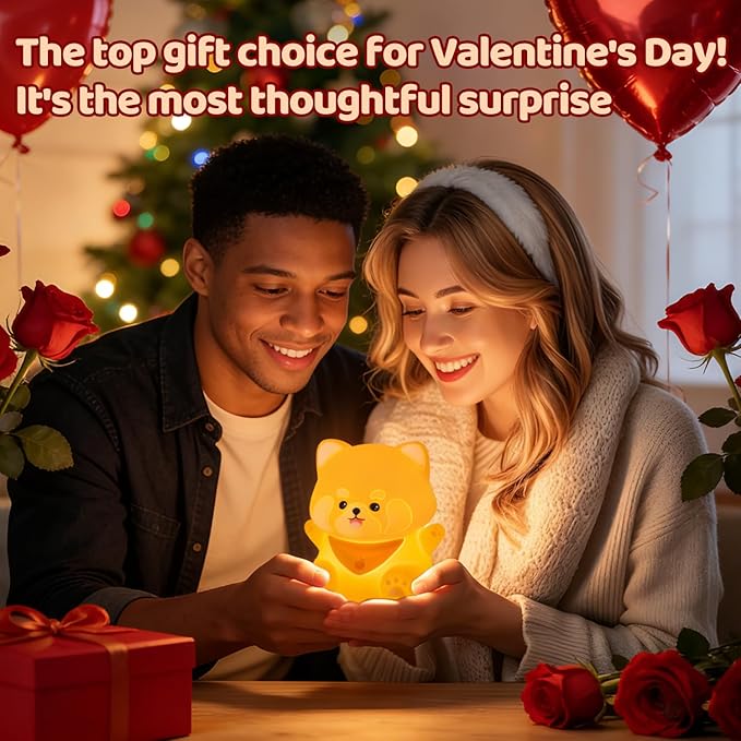 Red Panda Night Light, 50-Hour Battery & Pat Control, Squishy Silicone Lamp for Kids Nursery, USB Rechargeable with Timer, Easter Gifts