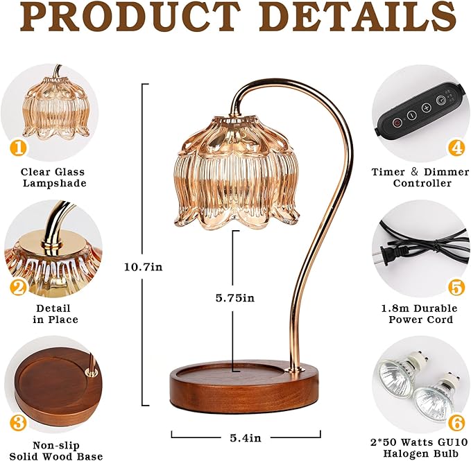 Flower Candle Warmer Lamp with Timer, Dimmable Candle Lamp Warmer, Mothers Day Birthday Gift for Women Her Mom, House Warming for New Home Decor, Lotus Wax Warmer for Yankee Candles