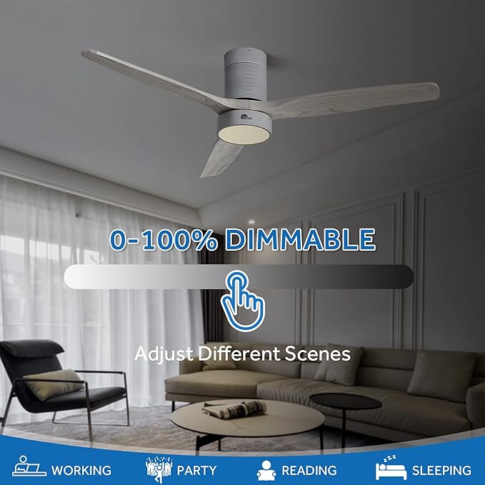 Sofucor Low Profile Ceiling Fan with Lights and Remote, Quiet Energy-Saving with 6-Speed, 52'', Gray