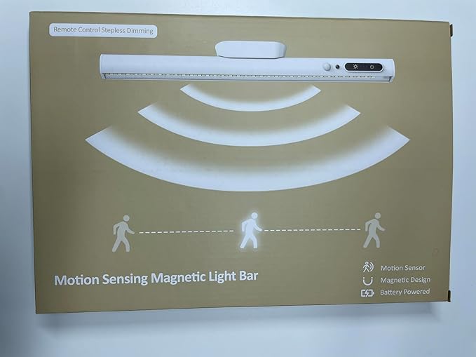 Battery Powered Operated Wall Strip Lights, Motion Sensor LED Light Bar Indoor, Rechargeable Magnetic Under Cabinet Lighting Wireless with Remote Control for Picture Closet Room – Gold