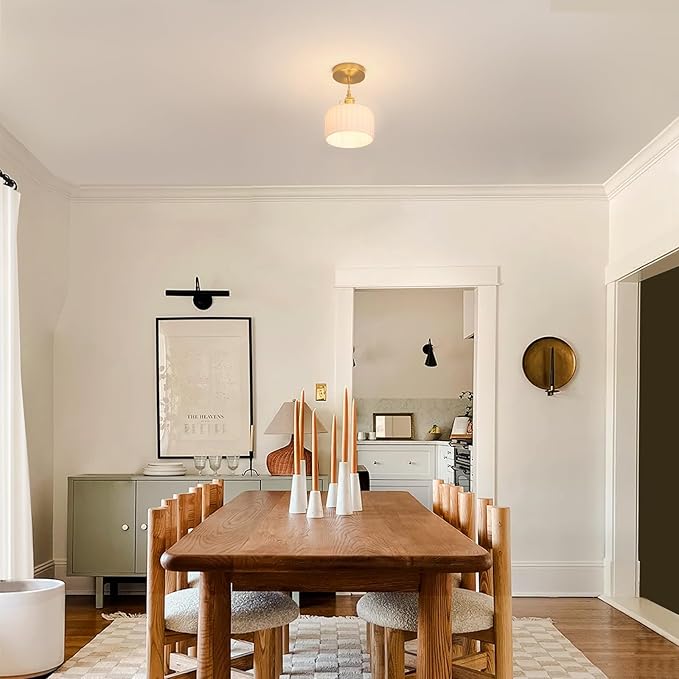 Pendant Light 2 Pack with White Striped Glass Lmapshade, Brass Vintage Pendant Light Adjustable Hanging Light for Kitchen Island Dining Room Hallway